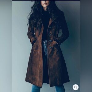 Ellis and Porter Women's Brown Vintage Faux Suede Trench Coat - Classic Style